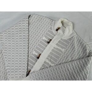 Silversilk Sweater Men's XL Cream Full Zip Horn Toggle Knit Modern Pattern